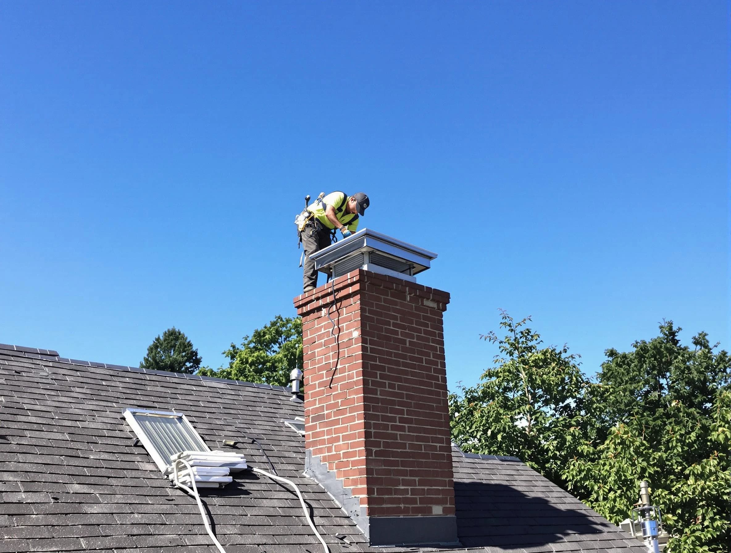 Irondale Chimney Sweep technician measuring a chimney cap in Irondale, AL