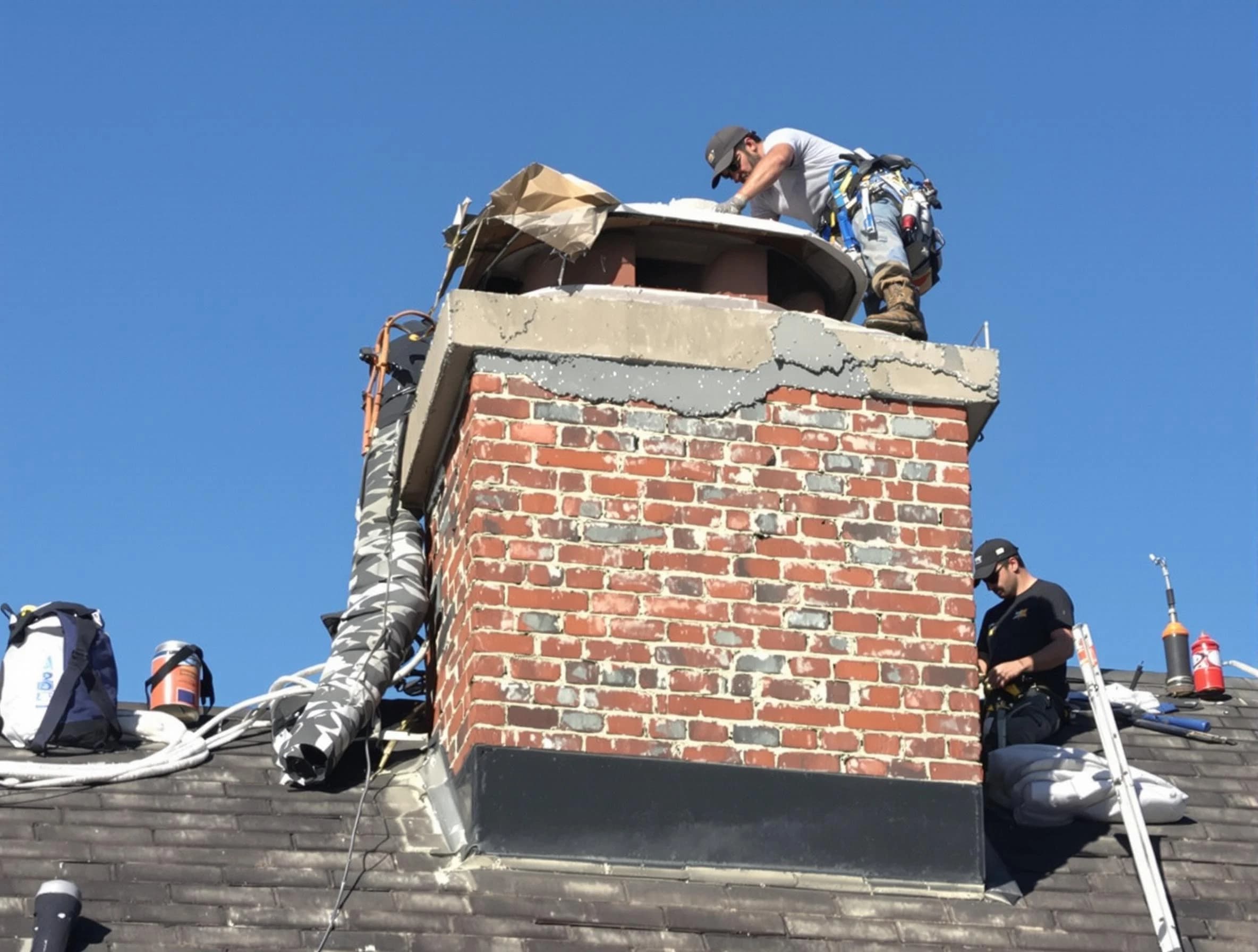 Irondale Chimney Sweep installing a custom chimney crown in Irondale, AL