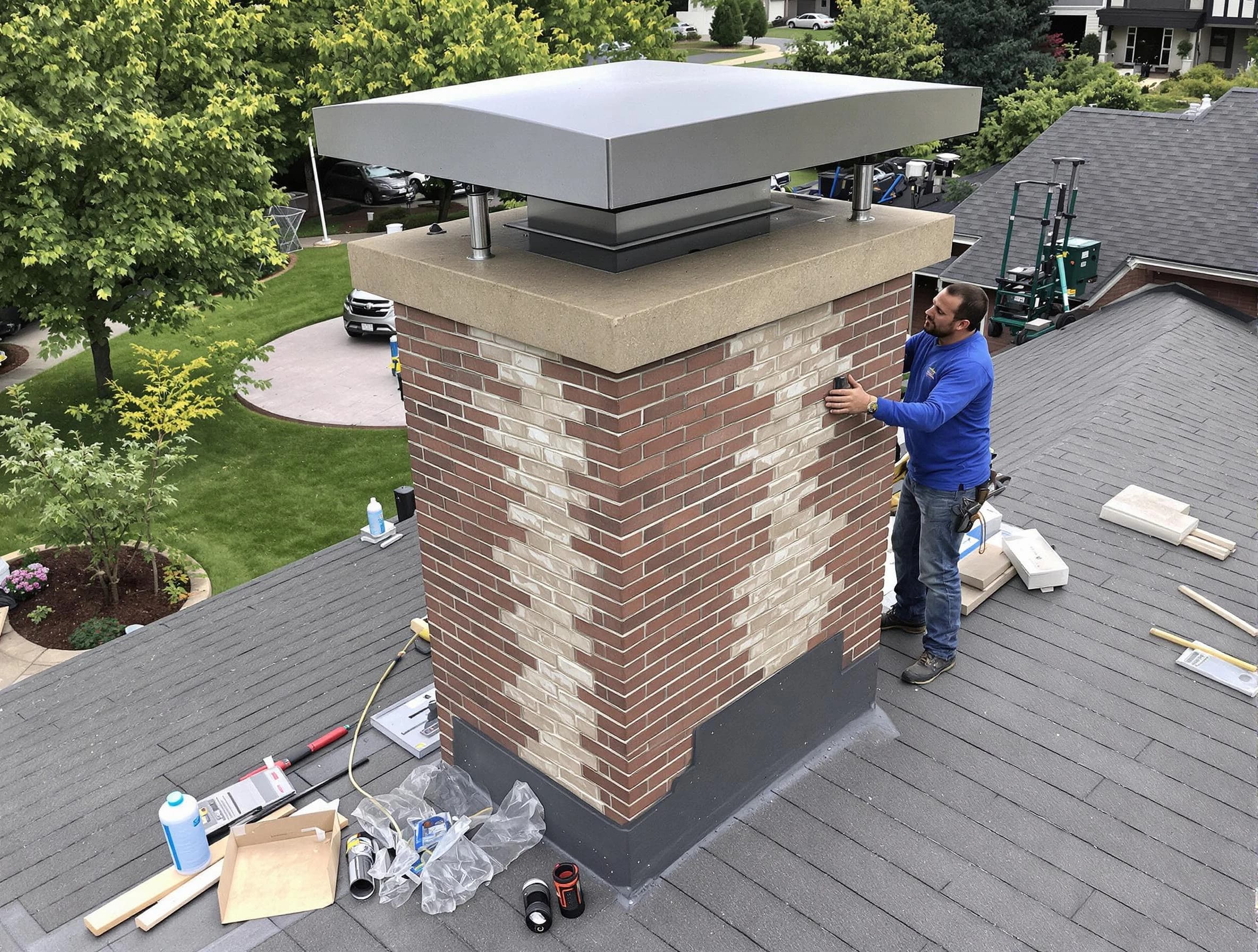 Irondale Chimney Sweep team working on a custom chimney remodel in Irondale, AL