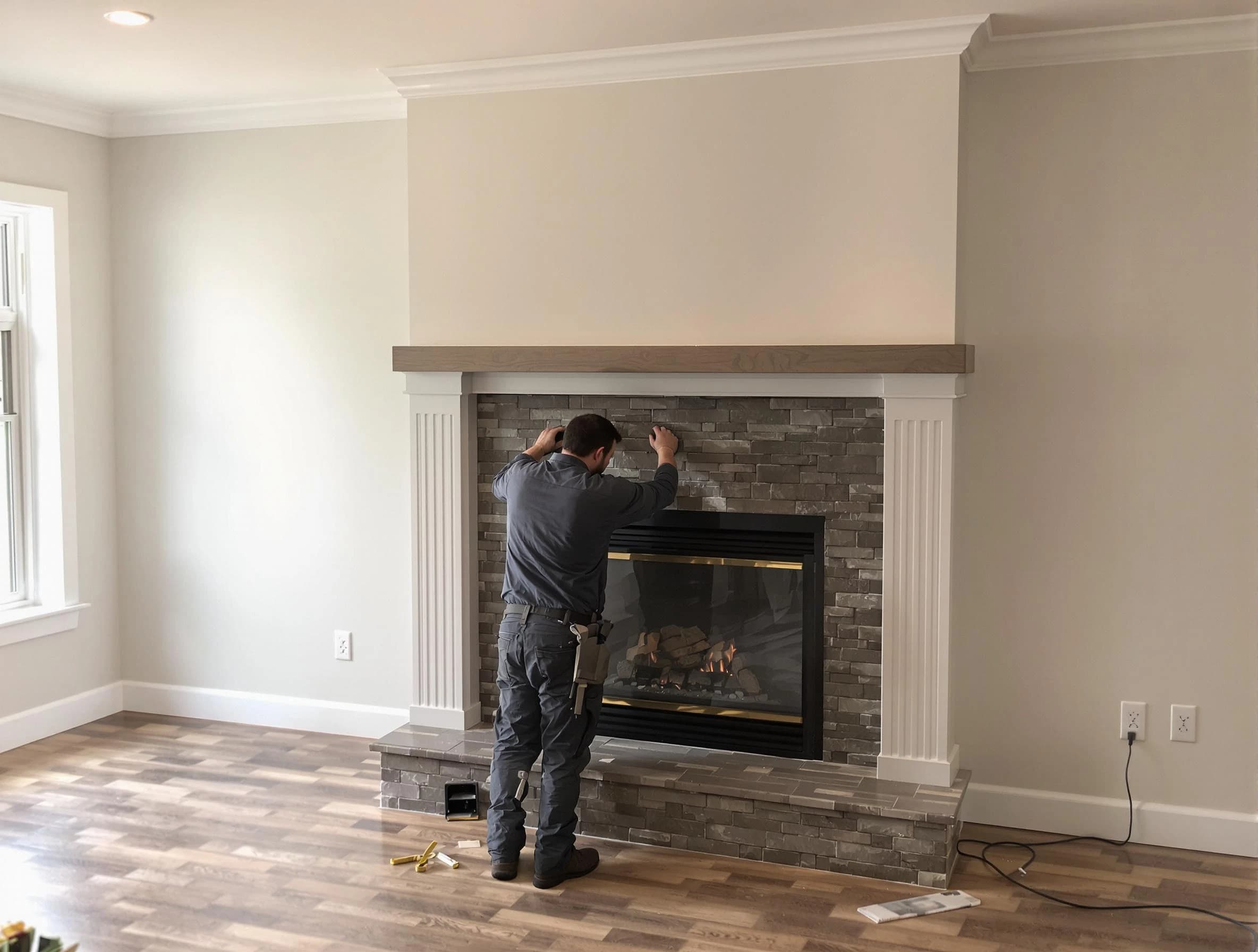 Irondale Chimney Sweep finishing a custom fireplace install in Irondale, AL