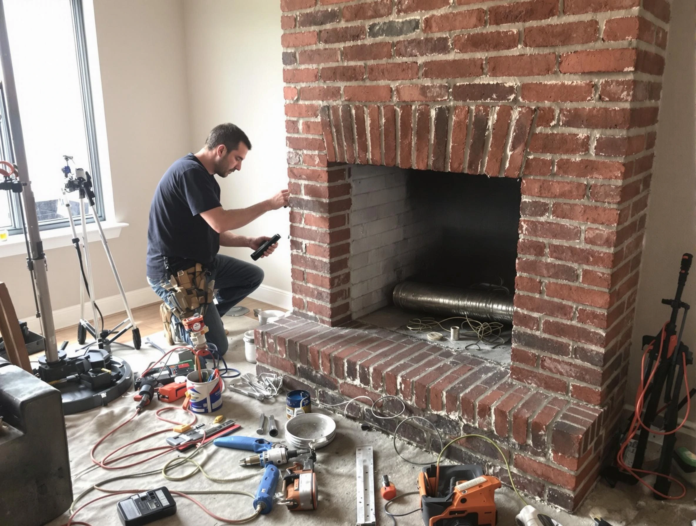 Irondale Chimney Sweep specialist finalizing chimney liner service in Irondale, AL